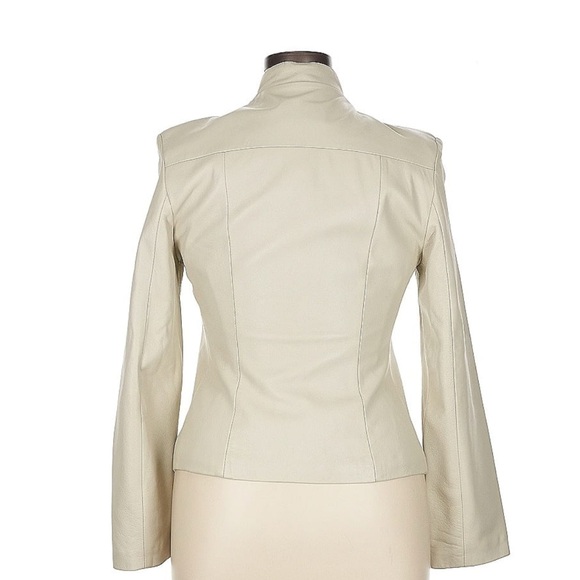 Mitici Anni 60 Cream Leather Jacket with Fitted Silhouette and Stand-Up Collar - Picture 2 of 6